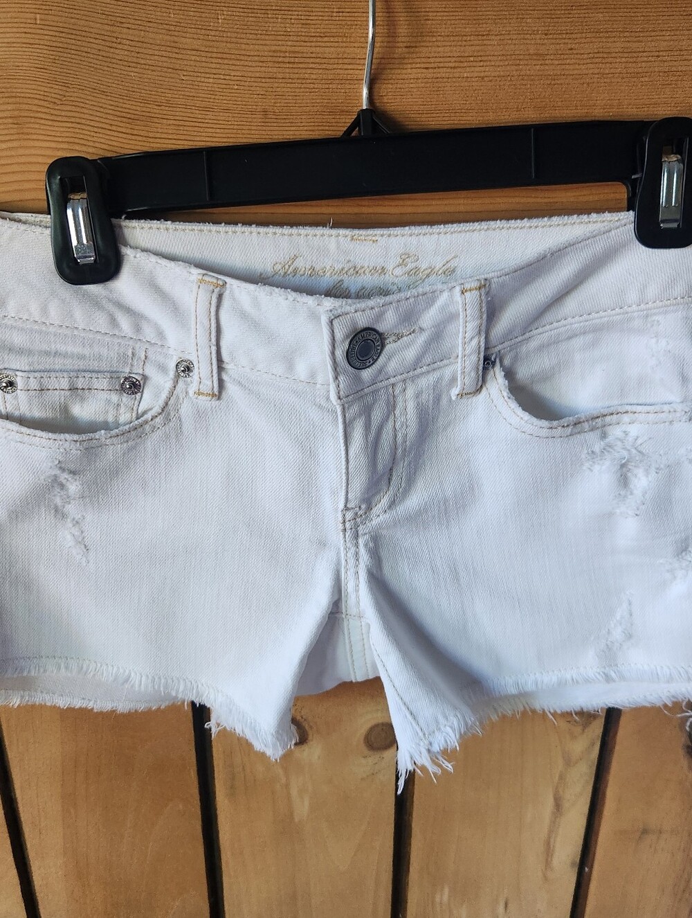 American Eagle Outfitters White Stretch Frayed Denim Cutoff Shorts